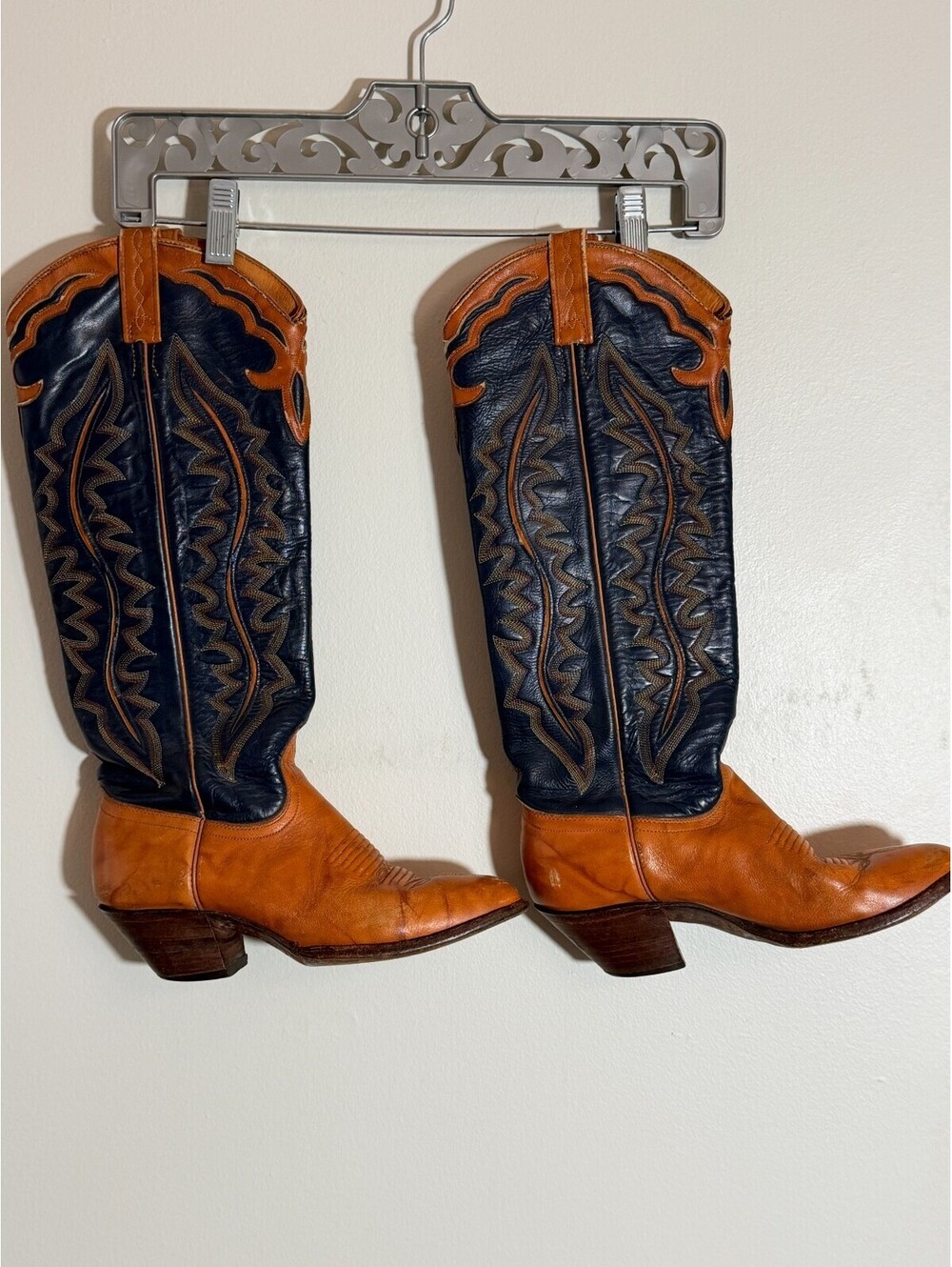 VINTAGE 70'S J CHISHOLM WESTERN COWBOY TEXAS EMBROIDERED TALL BOOTS 6